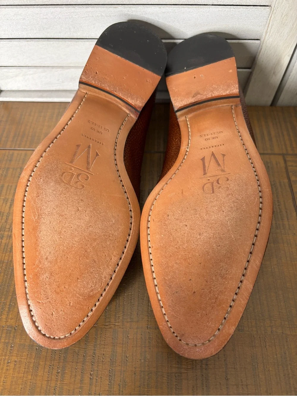 3DM Lifestyle Lorenzo Cognac Brown Pebble Grain Leather Bit Loafers US Men's 11